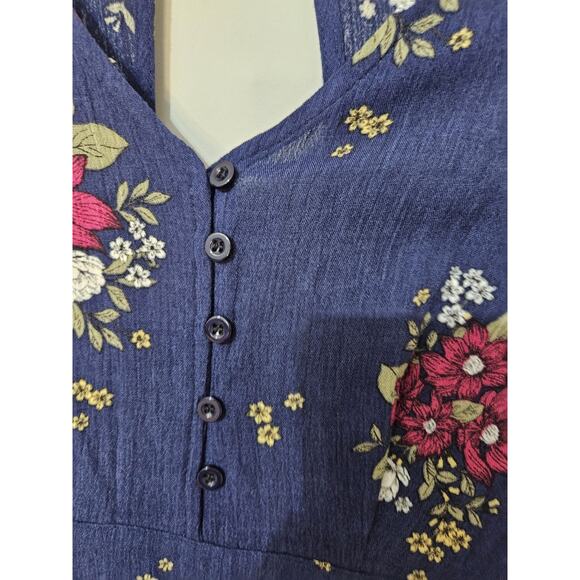 Hem & Thread Wrap Romper Blue Floral Womens Medium Tie Back Bloomcore Boho Gypsy - Picture 4 of 13